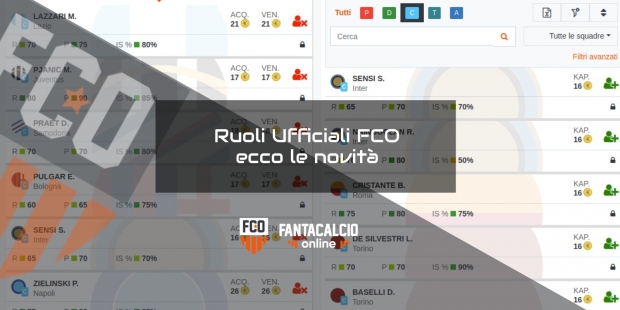 Ruoli Ufficiali FCO Fantacalcio Online 2019